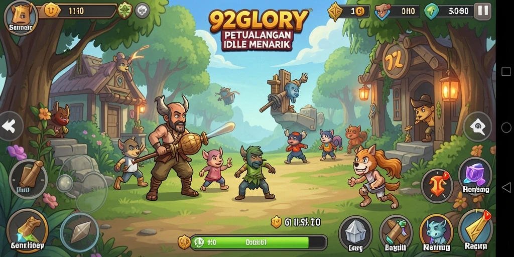 Tampilan gameplay 92GLORY dengan karakter dalam aksi Idle yang seru.