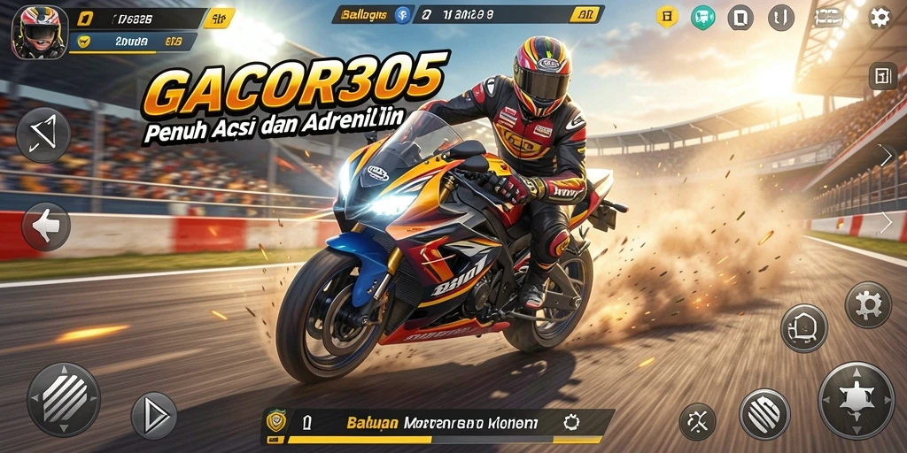 Tampilan gameplay GACOR305 saat balapan motor secara kompetitif.