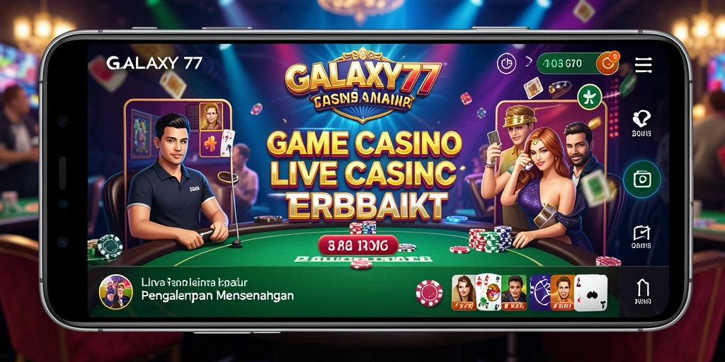 Screenshot GALAXY77 menampilkan dealer profesional dalam permainan Live Casino.