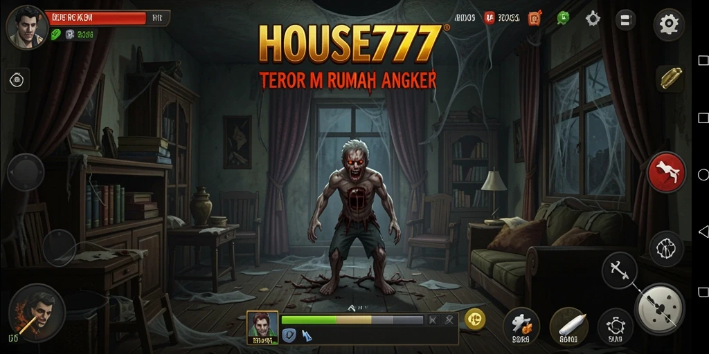 Tampilan seram dari gameplay HOUSE777 dengan suasana mencekam.