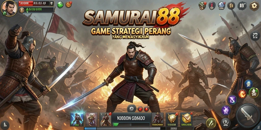 Screenshot gameplay SAMURAI88 menampilkan pertempuran epik dan strategi yang mendalam.