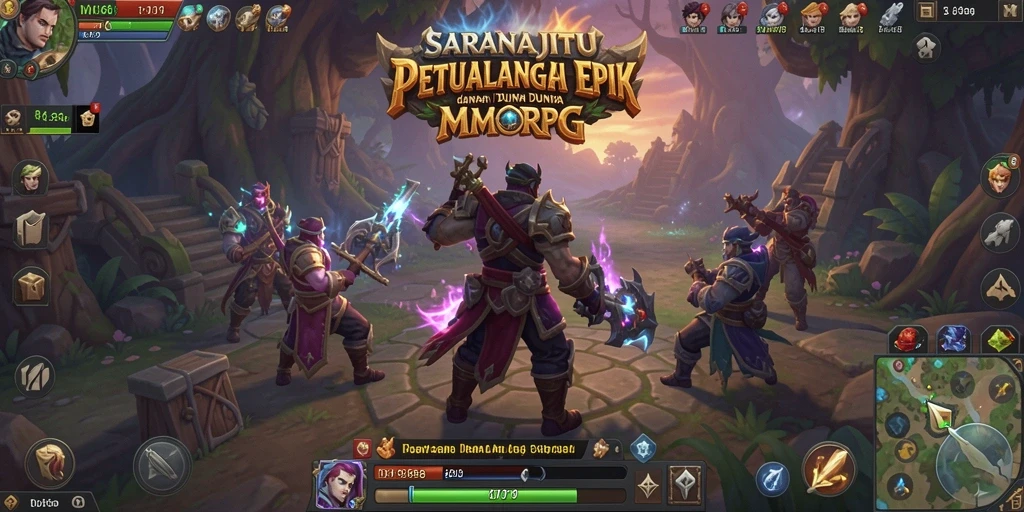 Screenshot gameplay SARANAJITU menampilkan pertarungan epik di dunia MMORPG.