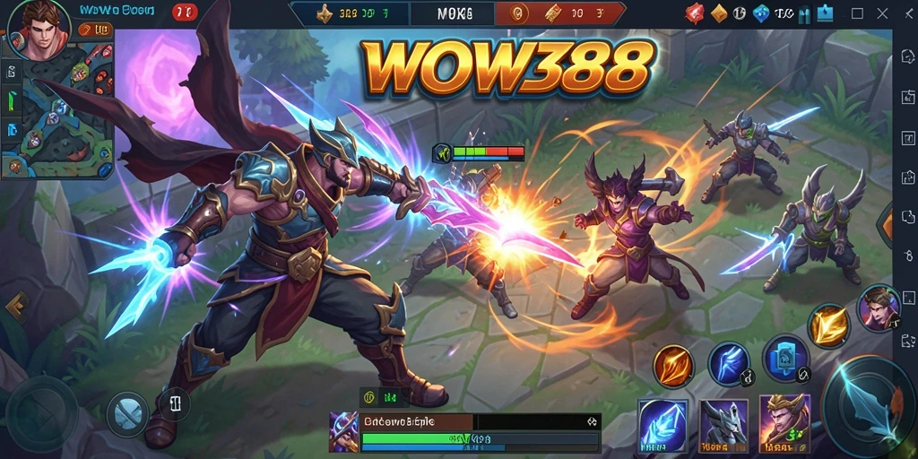 Tampilan menarik dari gameplay MOBA WOW388 yang seru.